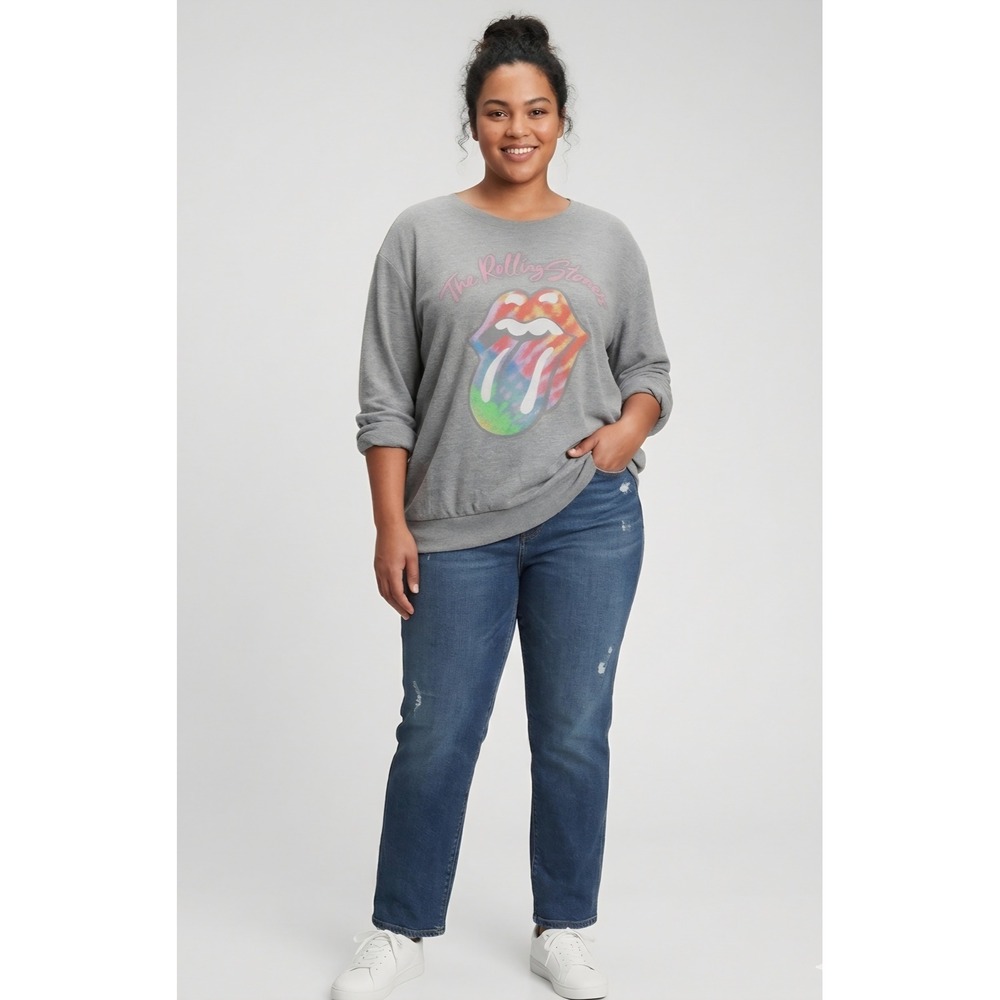 Rolling Stones Tie Dye Tongue Logo Gray Sweatshirt Size 5/2XL Oversized Pullover